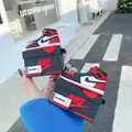 Classic red and black sneaker style silicone case for AirPods with matching shoebox base - Red Shoebox + Carabiner / AirPods 1/2 Gen