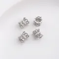 Silver-plated openwork drum charm with white zircon pavé and French vintage lace edge - 5# Gear Hollow / 8x8mm / White Gold