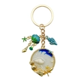 Goldener Seestern Delphin Muschel Schlüsselanhänger mit blauen Wellen und Perle - LS399 Gold Ozean Platte