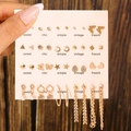 9-pair vintage gold geometric earring set with pearls and hearts on display card - E1729-1 Gold Style with Pink Card