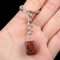 Reddish-brown speckled stone keychain with a silver metal ring for DIY jewelry making - Mahogany Obsidian