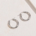 Zilverkleurige oorringen met zirkonia-inleg op een lichtbeige getextureerde achtergrond - Zirconia Witgoud Stijl / 20mm / Zilver