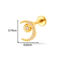 Titanium moon and sun stud earring with cubic zirconia and gold finish 0.79x0.63cm - Moon & Star Style (T2553-3#) / Gold