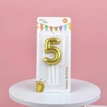 Golden number 5 balloon style birthday candle in party time retail packaging - Number 5 / Gold