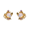 Rose gold teapot stud earrings with opal stone and colorful cubic zirconia inlay - Gold Teapot Style (Gold 3)