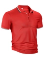 Detalle del cuello de polo rojo con ribetes de rayas en azul marino y blanco - S / Rojo