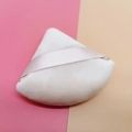 White velvet triangle makeup puff with champagne ribbon handle for loose powder - Single Loose / Nude