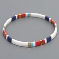 Bohemian Tila bead stretch bracelet with colorful enamel tiles and golden accents - White/Red/Royal Blue/Sky Blue/Gold (TL-B190241D)