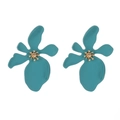 Chic multi-layered flower stud earrings in matte blue-green finish with gold center - Green (5274)