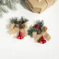 Set of 2 Christmas linen bow ornaments with pine cones and red bells for gift decor - Linen Color with Red Bells Bow 2pcs