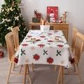 Mantel de Navidad impermeable con flores de pascua rojas y bordes de cuadros rojos - 135x100CM / Estampado Flor de Pascua