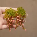 Detail of handmade resin bead earrings featuring green flower clusters and pink tassels - 925 Sterling Silver Earring Post Green Pink Flower Cluster (21#)
