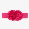 Chic rose red elastic waist belt for women featuring large elegant fabric flower decorations - Rose Red