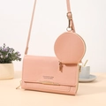 Portefeuille long rose en cuir PU avec petit sac à monnaie rond amovible élégant - Rose Clair