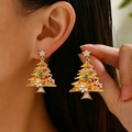 Sparkling Christmas tree stud earrings with gold plating and colorful crystals for women - KC Gold Candy Cane Christmas Tree (8958)