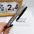 Baroque style thin headband with black base and elegant transparent crystals - Large Rhinestone Thin Edge Hairband / Silver