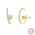 Sparkling gold S925 sterling silver C-shaped stud earrings with zircon stones - Half Hoop Gold Earrings(SE387-14K) / Gold