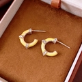 Macro shot of S925 silver needle detail on French style C-shaped bamboo stud earrings - Silver Earring Post - Gold - Green