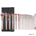 Champagne gold 20-piece makeup brush set with black PU leather storage case - 18Pcs Champagne Makeup Brushes with Black Bag