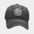 Detail of washed charcoal cotton baseball cap featuring motherhood rock style print - Adjustable / Black