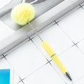 Creative bright yellow beaded ballpoint pen featuring a soft plush pom-pom top decoration - Candy Yellow