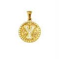 Pendentif en acier titane plaqué or 18K avec lettre Y en émail blanc et bord perlé - Lettre Y (S-P173-Y)
