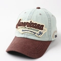 Cappellino vintage in denim e camoscio con ricamo Americana e patchwork stile retrò - Regolabile / Azzurro
