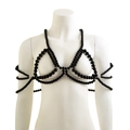 Detail view of a black beaded body chain jewelry on a female mannequin torso - Black (Top)