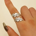Detailed view of silver leaf textured ring with intricate adjustable double-layer design - Silver Holly Leaf (1632)
