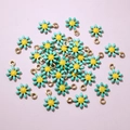 Mint green daisy flower charms in gold-plated stainless steel for DIY jewelry making - Mint Green & Yellow