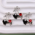 Mini cherry alloy charm with red heart zircon and black oil-drop finish for DIY jewelry - Style 50