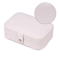 Portable cream white jewelry box in cross-grain leather with silver metal snap closure - 16x11x5cm / Cream