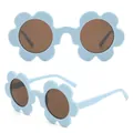 Light blue flower-shaped sunglasses with brown round lenses for party and outdoor wear - C4-Light Blue Frame Tea Lens