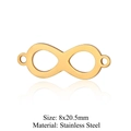 Close-up of golden stainless steel infinity connector charm for DIY jewelry, 8x20.5mm size - Infinity Symbol (JA363-2) / 5 Pieces / Gold