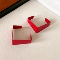 Detailed top view of red square metal earrings with minimalist folded gold pins - 21# Silver Earring Post - Red - Square