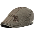 Adjustable grey cotton beret with gothic B letter embroidery in a vintage flat cap style - Adjustable / Coffee