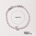 Chic silver pink rectangular glass crystal bracelet measuring 20cm in length - Silver-Pink(B00653-7)