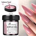 Detailed 150g jar of Salmon Nude acrylic nail gel with professional manicure result - 08 Salmon Nude