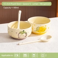 Ceramic bowl set with lemon and mangosteen patterns for yogurt and rice, 450ml capacity - Lemon + Mangosteen / 2 Bowls + 2 Spoons
