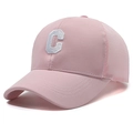 Pink mesh trucker hat with white embroidered letter C for casual outdoor sun protection - Adjustable / Pink