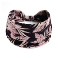 Boho-Yoga-Stirnband mit rosa Tropenblatt-Print auf dunkellila elastischem Stoff - Dunkelviolett Rosa Tropisches Blatt(#54)