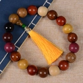 Multi-colored wood bead bracelet with long yellow silk tassel and ornate silver cap - Premium Car Hanging (20mm*19 Beads Tassel Random)