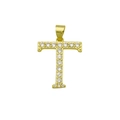 Détail d'un pendentif lettre T plaqué or orné de pierres de zircone cubique étincelantes - Lettre T (Pendentif uniquement)