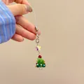 Handmade beaded Christmas tree charm with green crystals and red bow for bags - Christmas Tree Pendant-Single