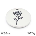 Silver stainless steel 20mm round necklace pendant featuring an engraved rose flower design - Rose-Silver (KLJ8046-Z)