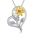 Elegante collana cuore in argento sterling S925 con pendente girasole dorato - Ciondolo Con Catena A Croce / Argento 925