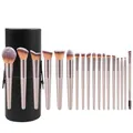 15-piece champagne gold makeup brush set with synthetic bristles and black storage tube - 18Pcs Champagne Makeup Brushes with Black Bucket