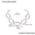 Polished silver stainless steel bracelet with large oval links and adjustable chain clasp - Silver Bracelet