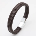 Vintage geflochtenes Lederarmband für Herren in Dunkelbraun mit Magnetverschluss - Kaffee mit silbernem Verschluss