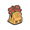 Enamel brooch with a yellow backpack design and red tulips in vibrant colors - Yellow Backpack Style (QHXZ193)